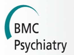 Logo der Fachzeitschrift BMC Psychiatry mit schwarzer Wortmarke und einem türkisfarbenen, bogenförmigen grafischen Element darüber.